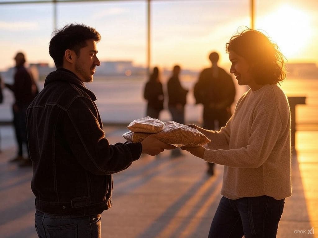 People helping each other with packages