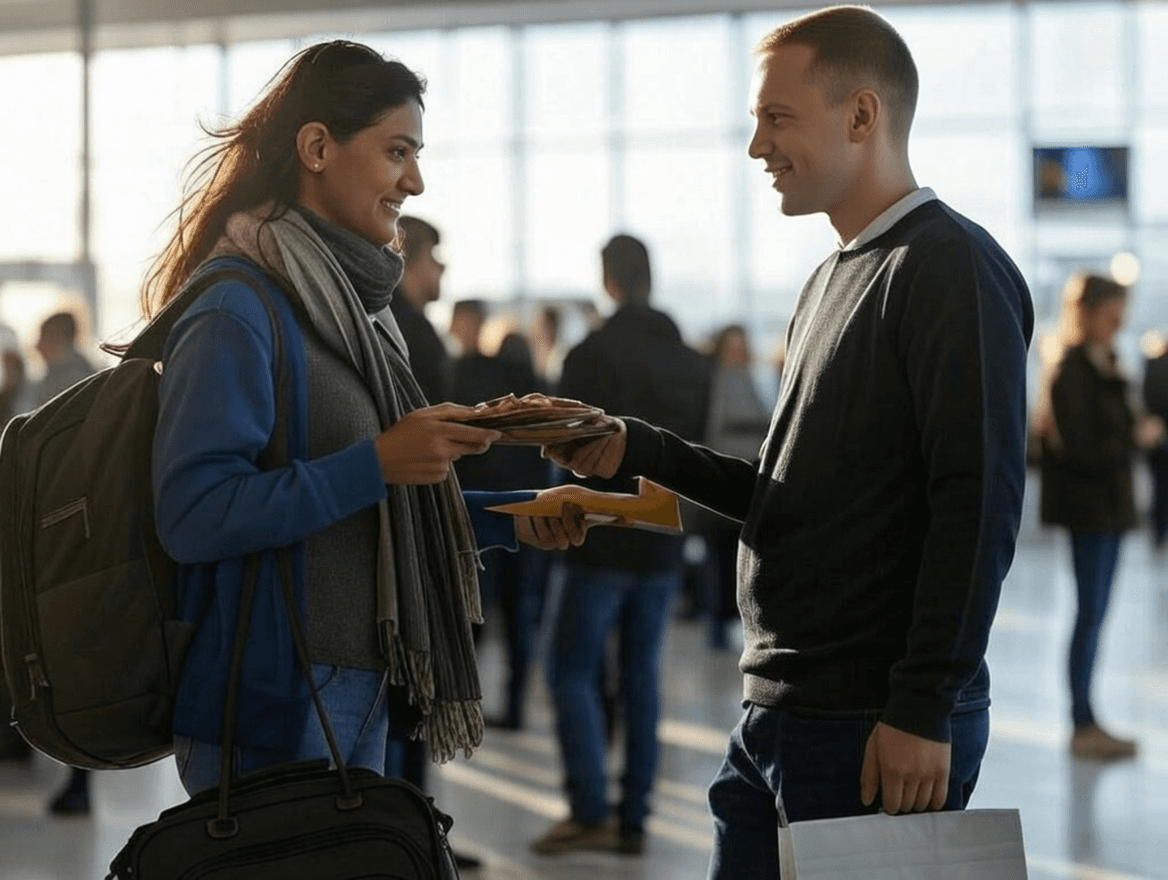 People exchanging items